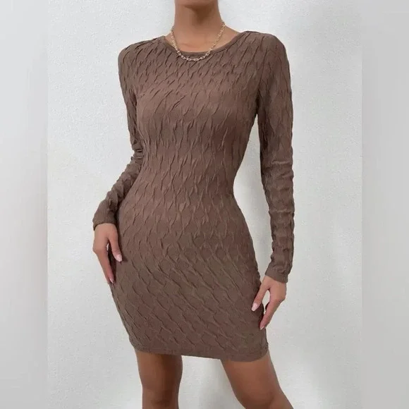 Textured Round Neck Bodycon Dress - Picture 3 of 4